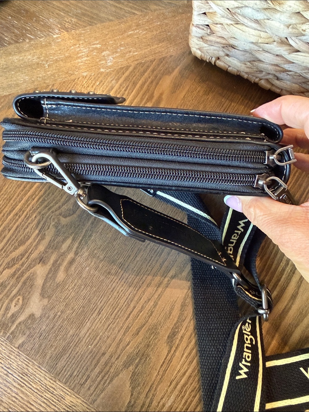 LOW START Wrangler Black Crossbody Phone Pouch with Branded Strap - Picture 4 of 8